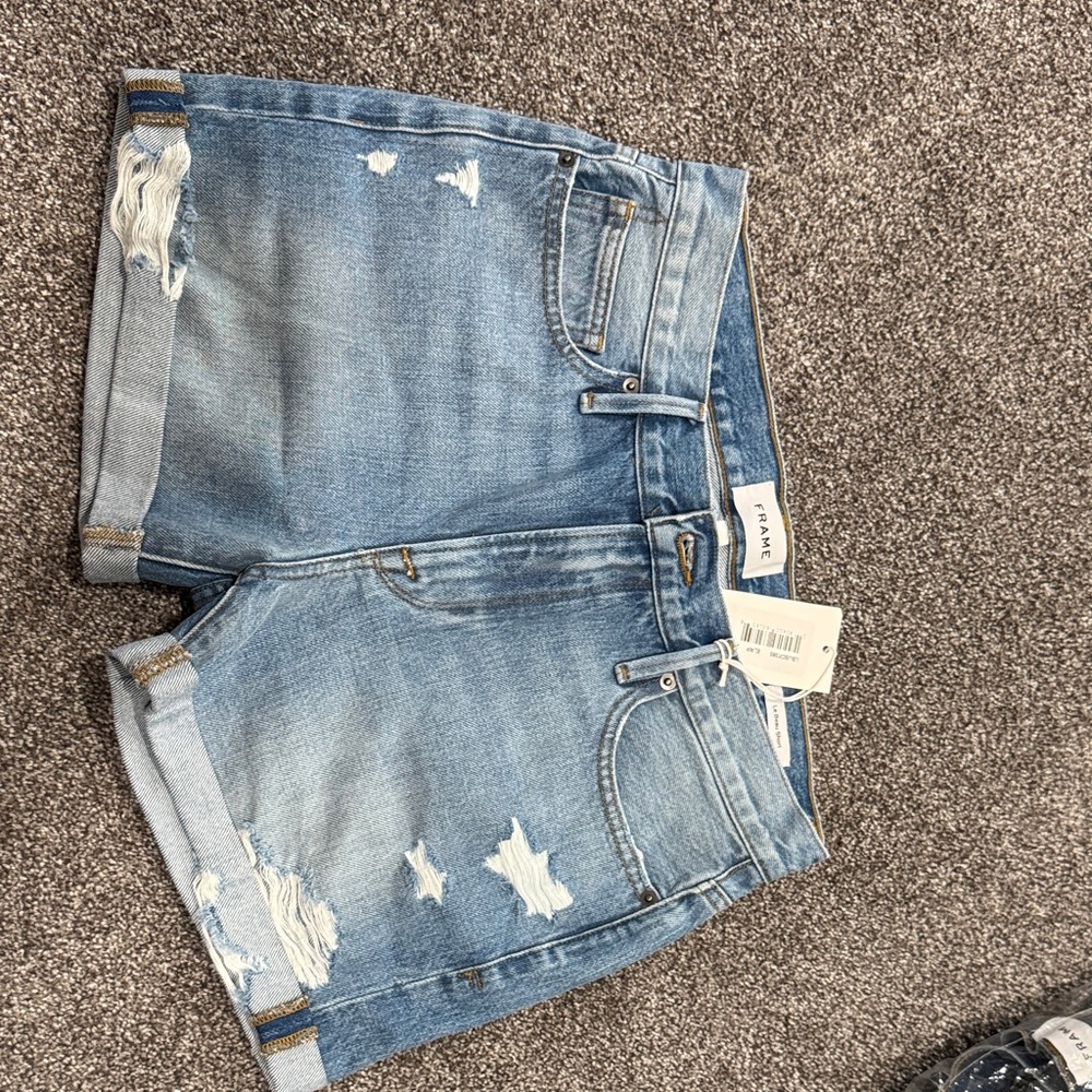 Frame Denim Light Blue Distressed Jean Shorts